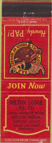 Matchbook Cover - Moose Lodge Milton PA