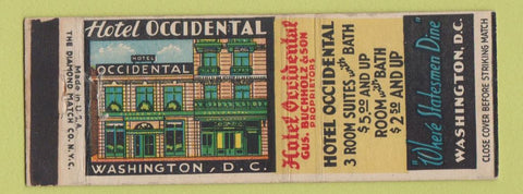 Matchbook Cover - Hotel Occidental Washington DC