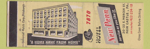 Matchbook Cover - New Penn Hotel New Castle PA WEAR