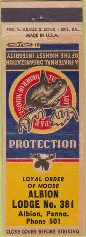 Matchbook Cover - Moose Lodge Albion PA