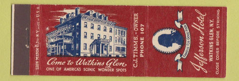 Matchbook Cover - Jefferson Hotel Watkins Glen NY