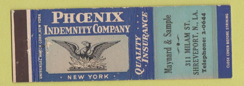 Matchbook Cover - Phoenix Insurance Maynard Sample Shreveport LA