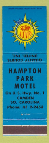 Matchbook Cover - Hampton Park Motel Camden SC