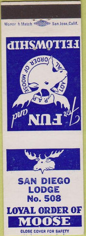Matchbook Cover - Moose Lodge San Diego CA