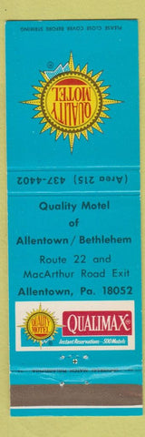 Matchbook Cover - Quality Motel Allentown PA Bethlehem