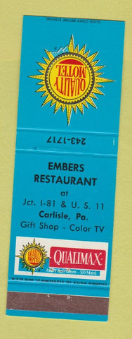 Matchbook Cover - Embers Restaurant Quality Motel Carlisle PA