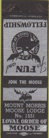 Matchbook Cover - Moose Lodge Mount Morris IL