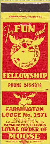 Matchbook Cover - Moose Lodge Farmington IL
