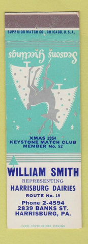 Matchbook Cover - William Smith Harrisbury Dairy PA Christmas