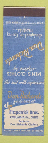 Matchbook Cover - Men's Clothes Don Richards Fitzpatrick Bros Columbiana OH