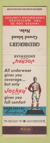 Matchbook Cover - Jockey Underwear Men's Clothes Greenberger's Grand Island NE