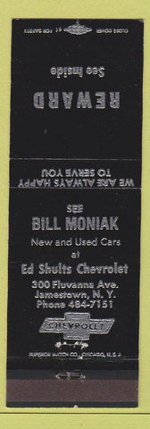 Matchbook Cover - Ed Shults Chevrolet Jamestown NY Bill Moniak