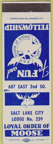 Matchbook Cover - Moose Lodge Salt Lake City UT