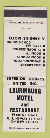 Matchbook Cover - Laurinburg Motel NC WEAR