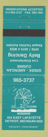 Matchbook Cover - Mykonos Greek Restaurant Detroit MI