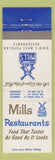 Matchbook Cover - Mills Restaurant Cincinnati Cleveland Columbus OH Windmill