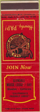 Matchbook Cover - Moose Lodge Glendale CA