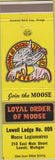 Matchbook Cover - Moose Lodge Lowell MI