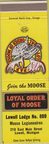 Matchbook Cover - Moose Lodge Lowell MI