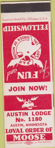 Matchbook Cover - Moose Lodge Austin MN