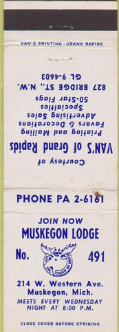 Matchbook Cover - Moose Lodge Muskegon MI WEAR