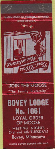Matchbook Cover - Moose Lodge Bovey MN