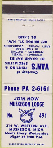 Matchbook Cover - Moose Lodge Musekgon MI