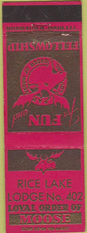 Matchbook Cover - Moose Lodge Rice Lake WI