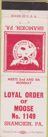Matchbook Cover - Moose Lodge Shamokin PA