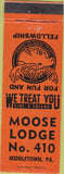 Matchbook Cover - Moose Lodge Middletown PA