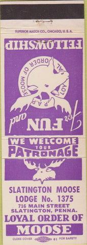 Matchbook Cover - Moose Lodge Slatington PA