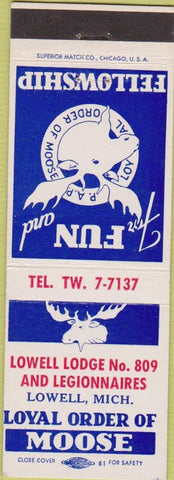 Matchbook Cover - Moose Lodge Lowell MI