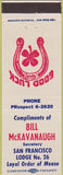 Matchbook Cover - Moose Lodge San Francisco CA