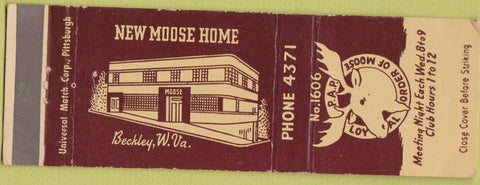 Matchbook Cover - Moose Lodge Beckley WV