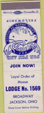 Matchbook Cover - Moose Lodge Jackson OH