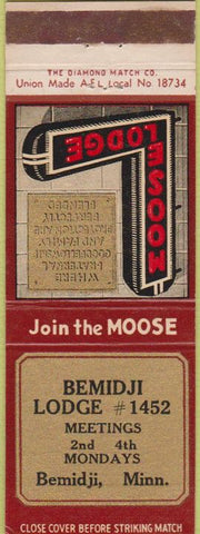 Matchbook Cover - Moose Lodge Bemidji MN WEAR