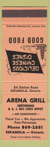Matchbook Cover - Arena Grill Espanola ON