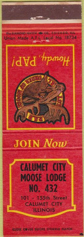 Matchbook Cover - Moose Lodge Calumet City IL
