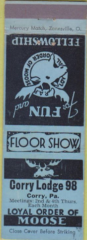 Matchbook Cover - Moose Lodge Corry PA
