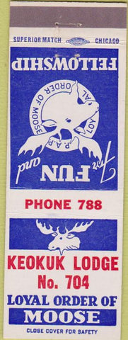 Matchbook Cover - Moose Lodge Keokuk IA