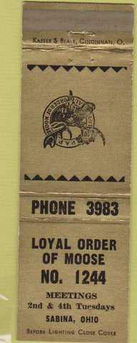 Matchbook Cover - Moose Lodge Sabina OH
