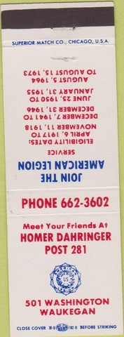 Matchbook Cover - American Legion Waukegan IL
