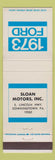Matchbook Cover - 1973 Ford Sloan Motors Downingtown PA