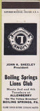 Matchbook Cover - Lions Club Boiling Springs PA