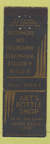 Matchbook Cover - Art's Bottle Shop Liquor Santa Paula CA