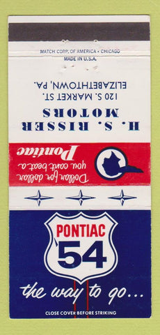 Matchbook Cover - 1954 Pontiac HS Risser Elizabethtown PA 30 Strike