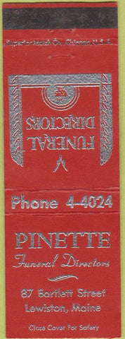 Matchbook Cover - Pinette Funeral Home Lewiston ME