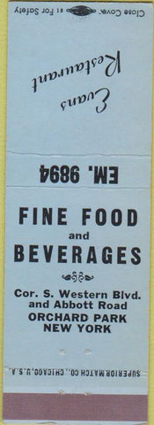 Matchbook Cover - Evans Restaurant Orchard Park NY