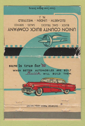 Matchbook Cover - 1952 Buick Elizabeth Linden Westifeld NJ WORN 40 Strike