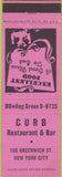 Matchbook Cover - Curb Restaurant New York City
